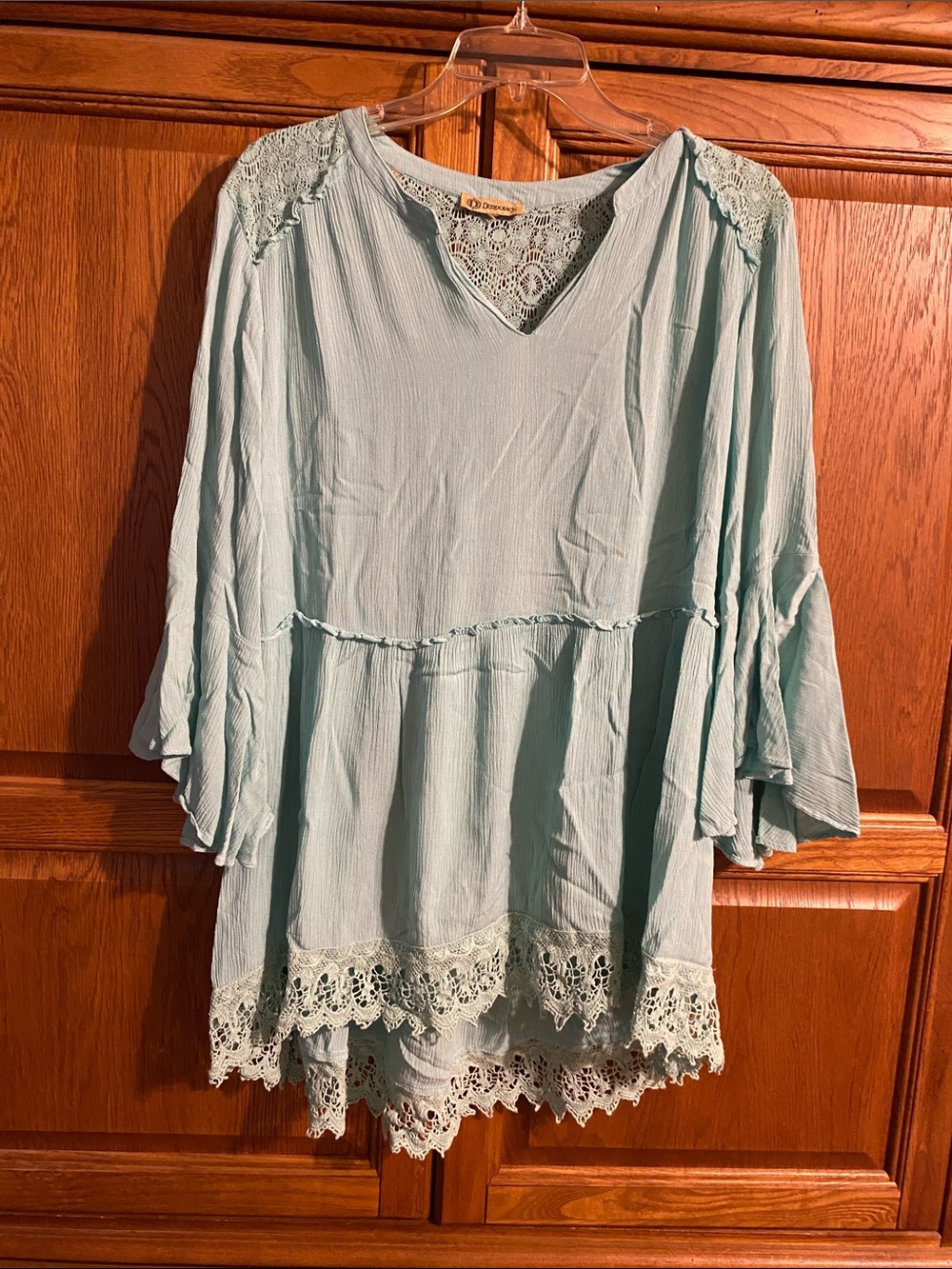 Democracy Mint Green Lace-Trim Boho Tunic